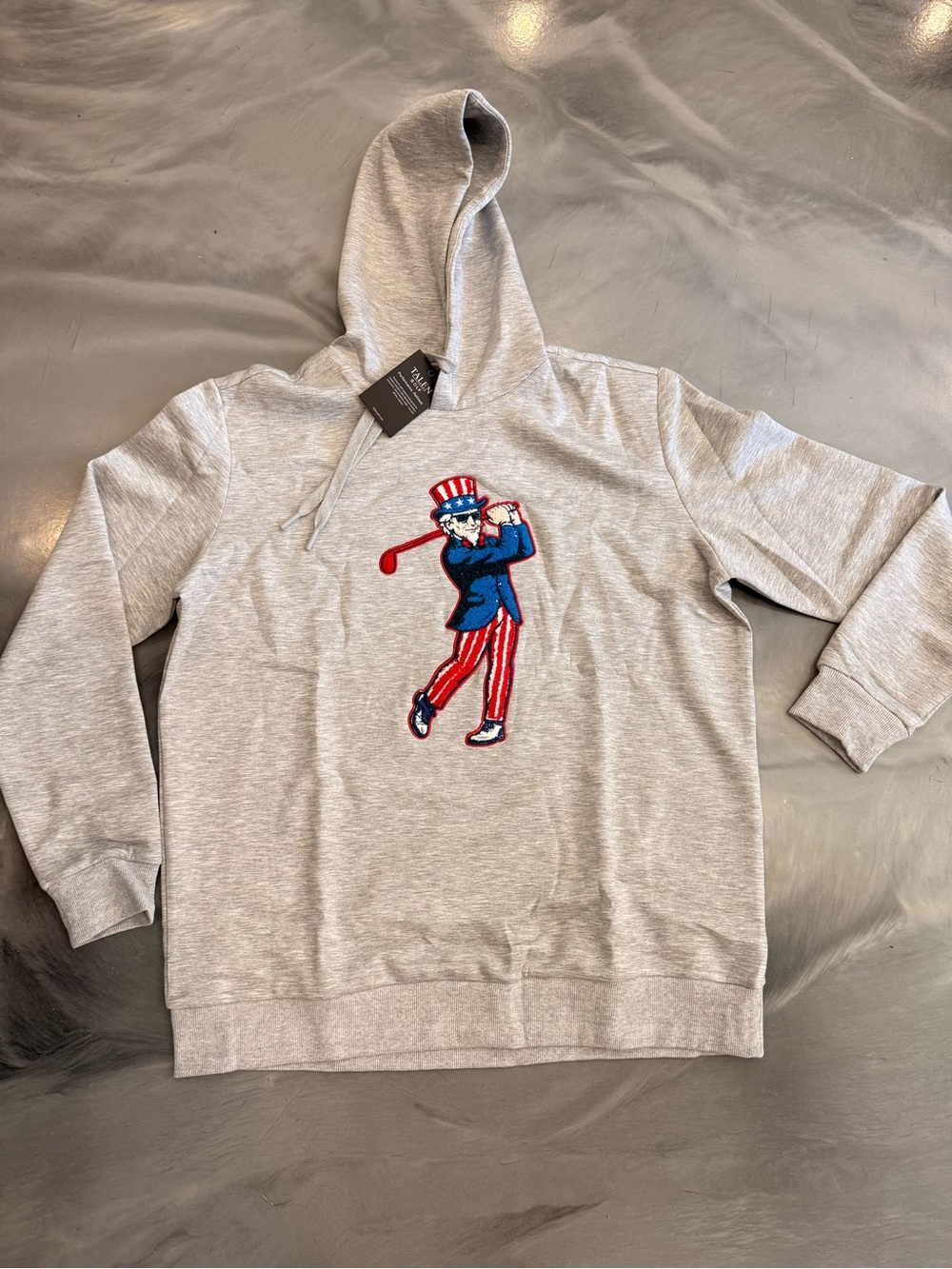 Talen Golf Men's Gray Pullover Hoodie with Patriotic Golfer Patch